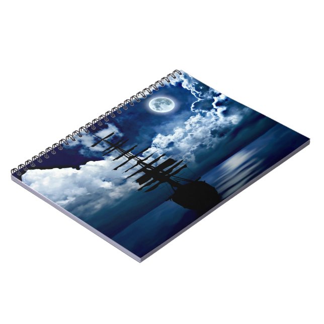 Schiff bei Vollmond Notebook (Left Side)