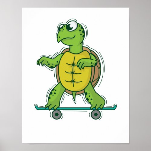 Schildkrte liebt Skateboard fahren Poster