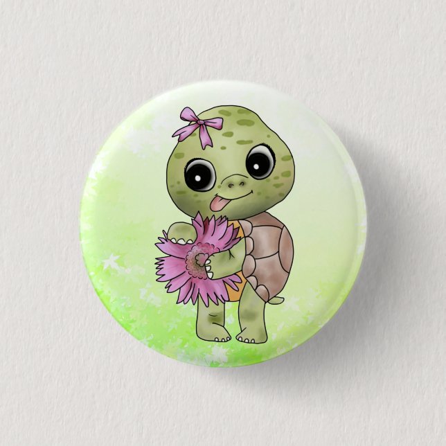 Schildkröte mit Blume Button (Front)