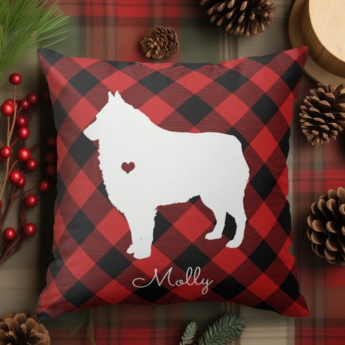 Schipperke Christmas Plaid Dog Name Throw Pillow