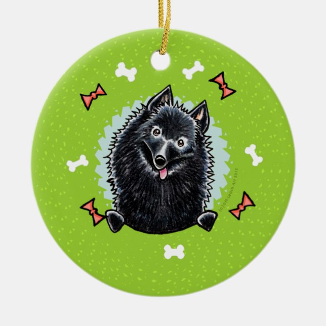 Schipperke Christmas Wreath Ceramic Ornament (Front)