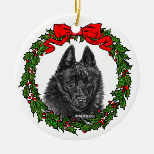 Schipperke Dog Art by Glenda S Harlan Ceramic Ornament