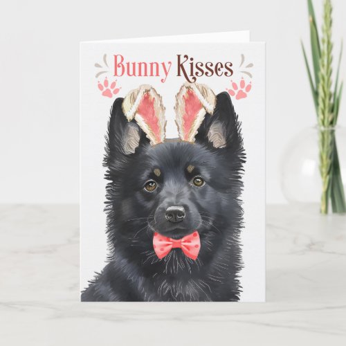 Schipperke Dog Bunny Ears for Easter Holiday Card