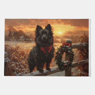 Schipperke Dog Rustic Winter Sunset Doormat