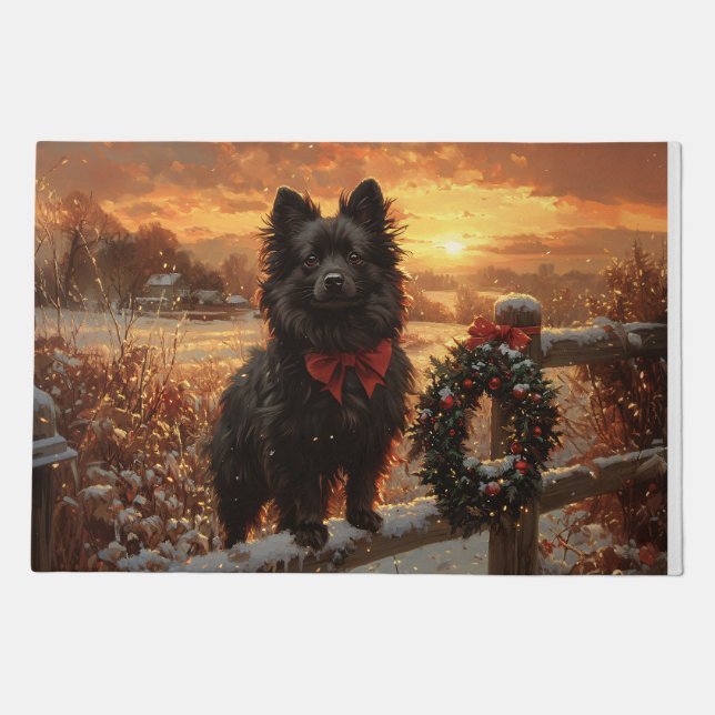 Schipperke Dog Rustic Winter Sunset Doormat (Front)