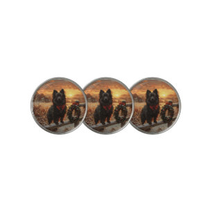 Schipperke Dog Rustic Winter Sunset Golf Ball Marker