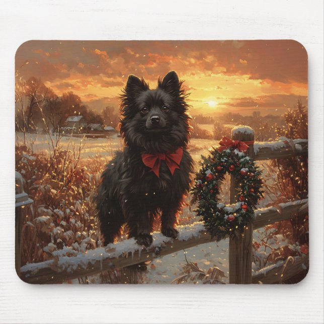 Schipperke Dog Rustic Winter Sunset Mouse Pad (Front)