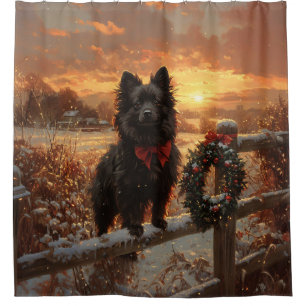 Schipperke Dog Rustic Winter Sunset Shower Curtain