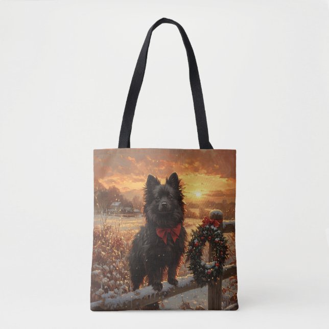 Schipperke Dog Rustic Winter Sunset Tote Bag (Front)