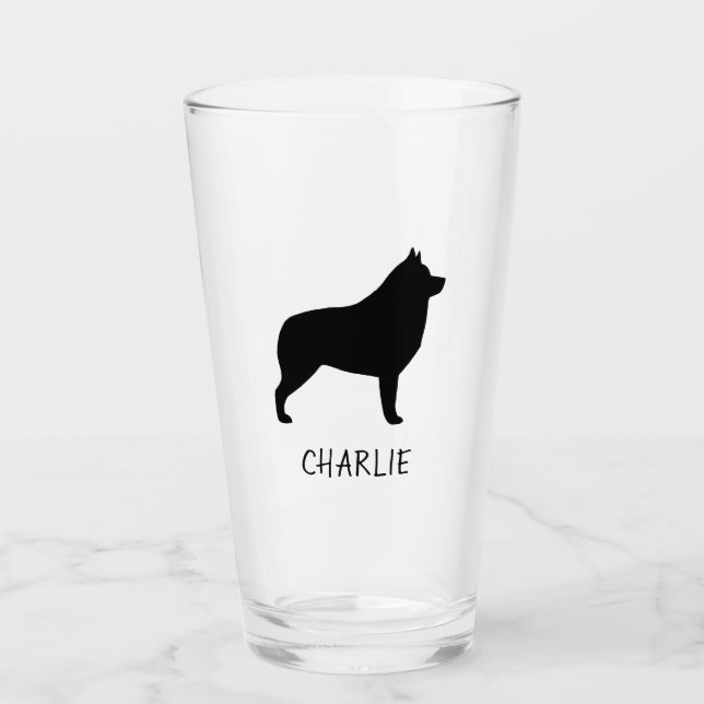 Schipperke Dog Silhouette Personalized Drinking Glass (Front)