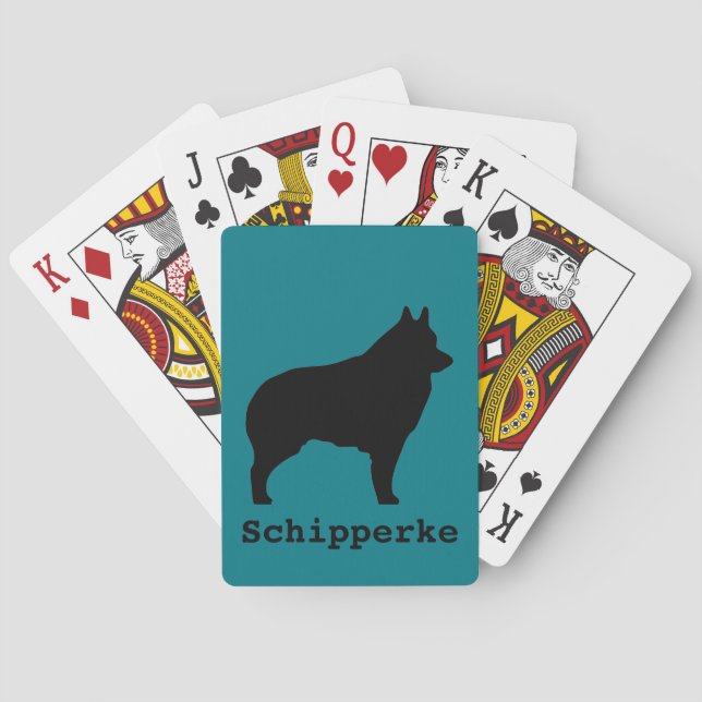 Schipperke dog silhouette poker cards (Back)