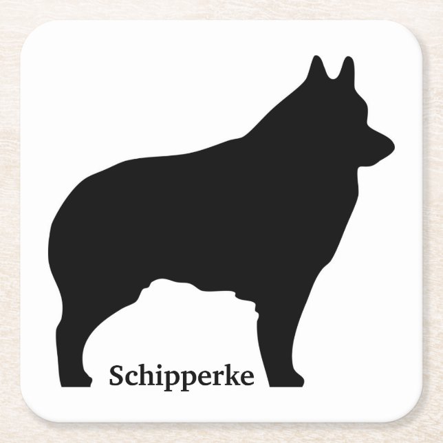 Schipperke dog silhouette square paper coaster (Front)