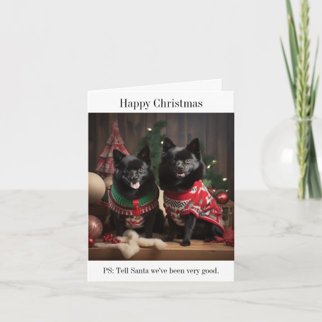 Schipperke Dogs Happy Christmas Card (Front)