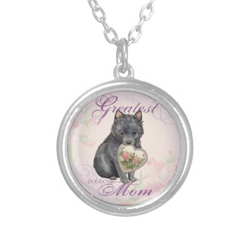 Schipperke Heart Mom Silver Plated Necklace