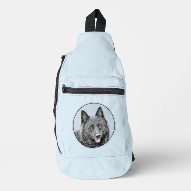 Schipperke Painting Black Cute Original Dog Art Sling Bag (Front)