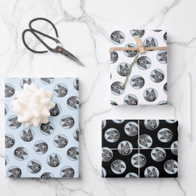 Schipperke Painting Black Cute Original Dog Art Wrapping Paper Sheets (Front)