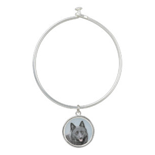Schipperke Painting - Cute Original Dog Art Bangle Bracelet