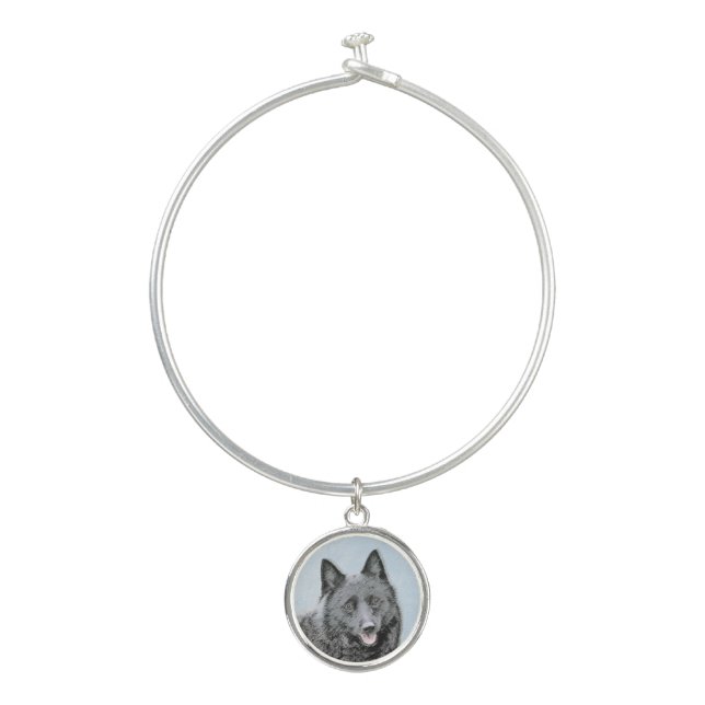 Schipperke Painting - Cute Original Dog Art Bangle Bracelet (Front)