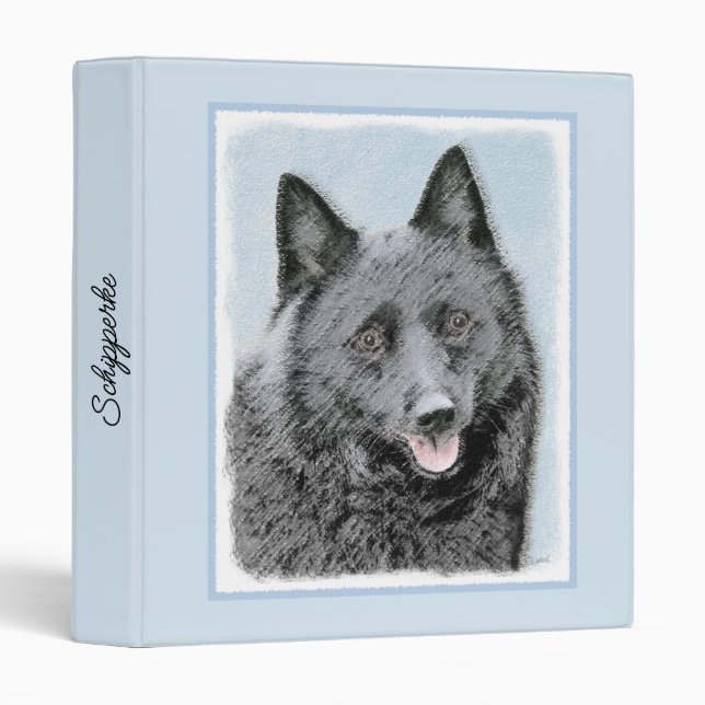 Schipperke Painting - Cute Original Dog Art Binder (Front/Spine)