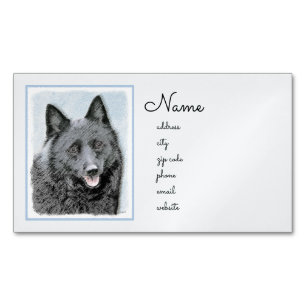 Schipperke Painting - Cute Original Dog Art Business Card Magnet