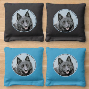Schipperke Painting - Cute Original Dog Art Cornhole Bags