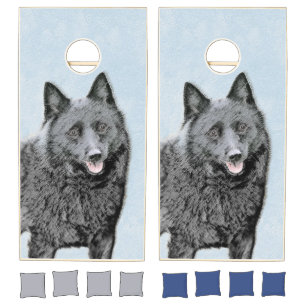 Schipperke Painting - Cute Original Dog Art Cornhole Set