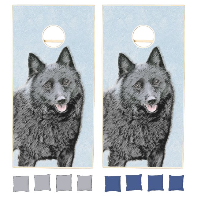 Schipperke Painting - Cute Original Dog Art Cornhole Set (Set)