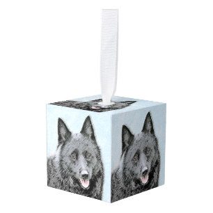Schipperke Painting - Cute Original Dog Art Cube Ornament