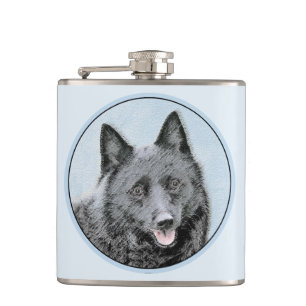 Schipperke Painting - Cute Original Dog Art Flask