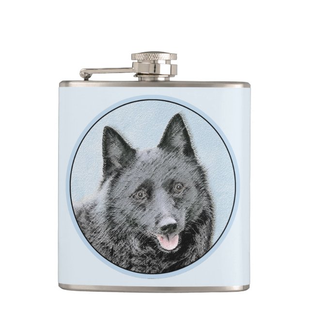 Schipperke Painting - Cute Original Dog Art Flask (Front)
