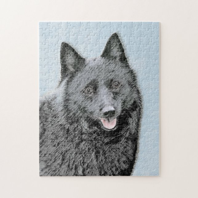 Schipperke Painting - Cute Original Dog Art Jigsaw Puzzle (Vertical)