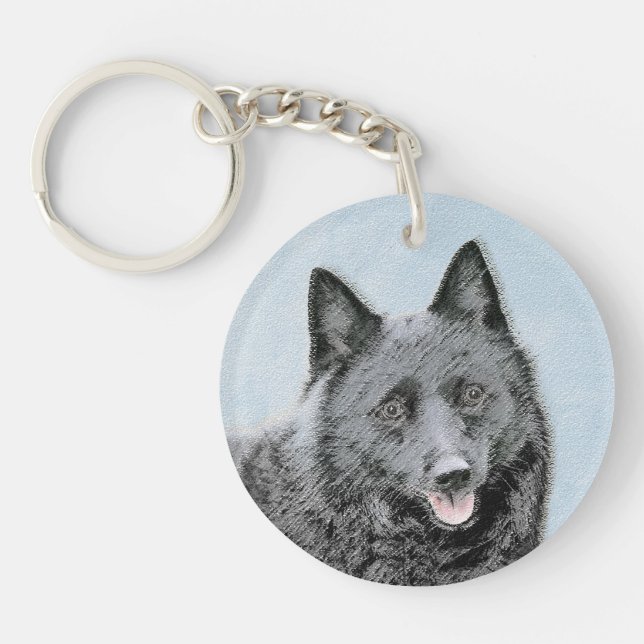 Schipperke Painting - Cute Original Dog Art Keychain (Front)