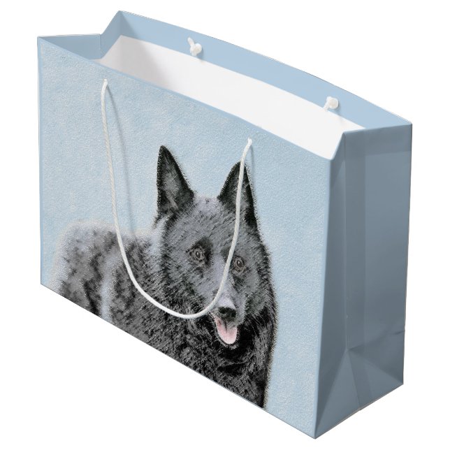 Schipperke Painting - Cute Original Dog Art Large Gift Bag (Back Angled)
