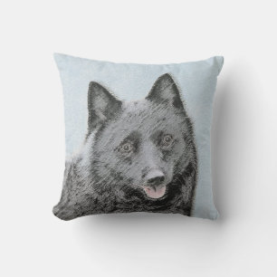 Schipperke Painting - Cute Original Dog Art Outdoor Pillow