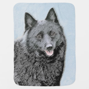 Schipperke Painting - Cute Original Dog Art Receiving Blanket