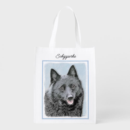 Schipperke Painting _ Cute Original Dog Art Reusab Grocery Bag