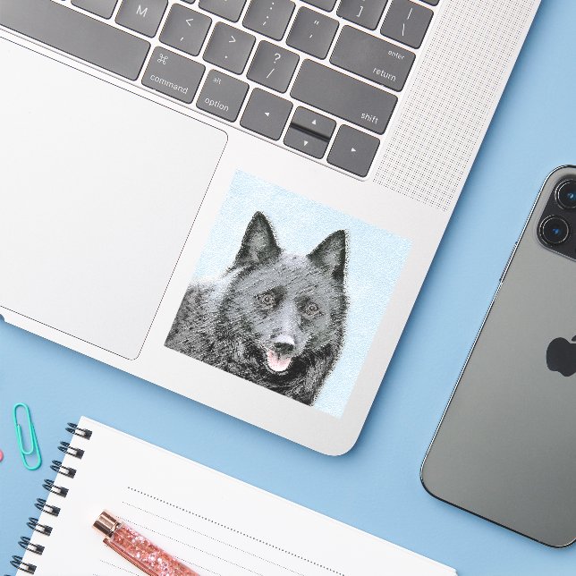 Schipperke Painting - Cute Original Dog Art Sticker (Laptop w/ iPhone)