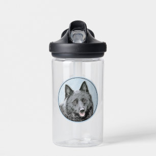 Schipperke Painting - Cute Original Dog Art Water Bottle