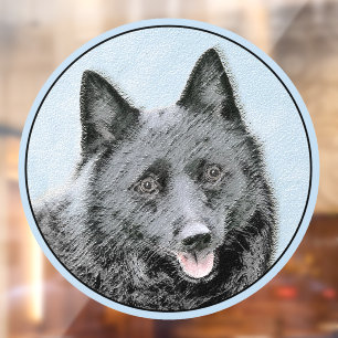 Schipperke Painting - Cute Original Dog Art Window Cling