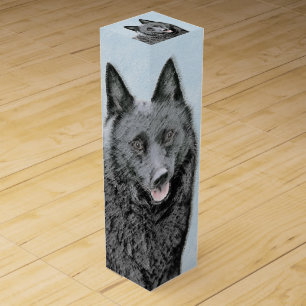 Schipperke Painting - Cute Original Dog Art Wine Box