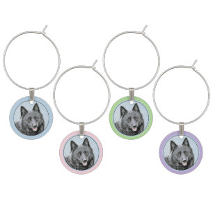 Schipperke Painting - Cute Original Dog Art Wine Charm