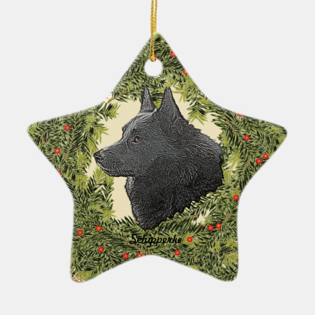 Schipperke Wreath Ceramic Ornament (Front)
