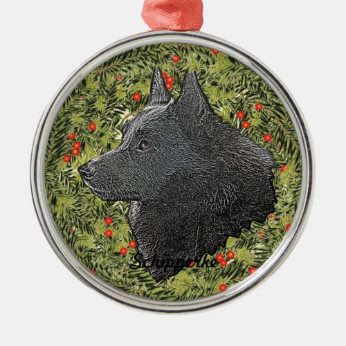 Schipperke Wreath Metal Ornament