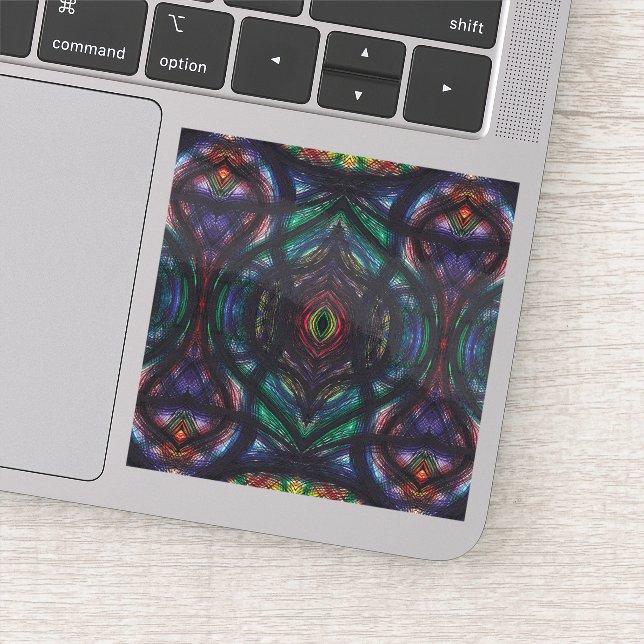 Schism Dark Rainbow Abstract Watercolor Art Sticker (Detail)