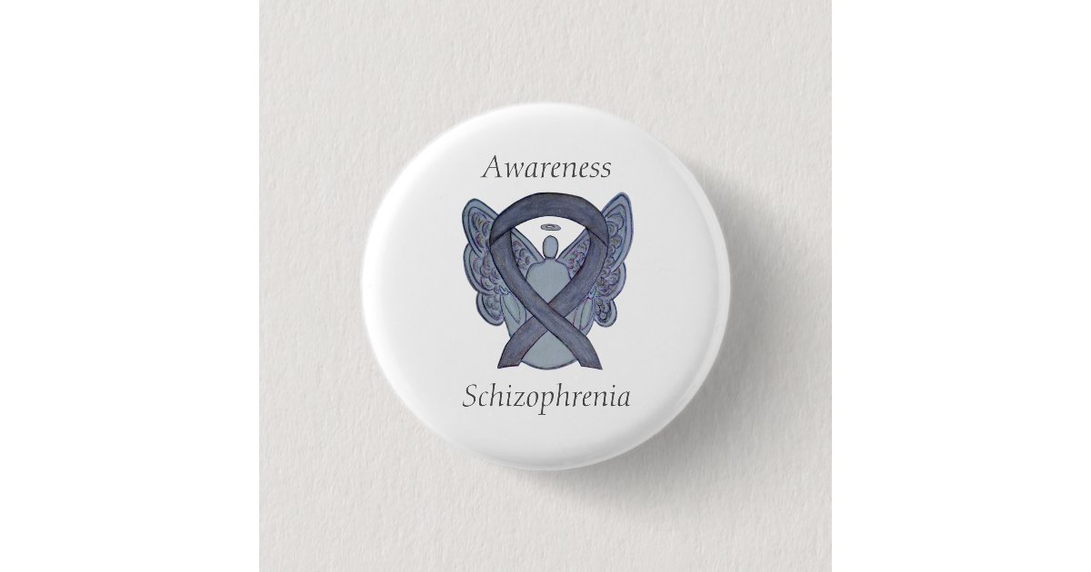 Schizophrenia Awareness Ribbon Angel Custom Pins | Zazzle