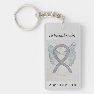 Schizophrenia Awareness Ribbon Angel Keychain