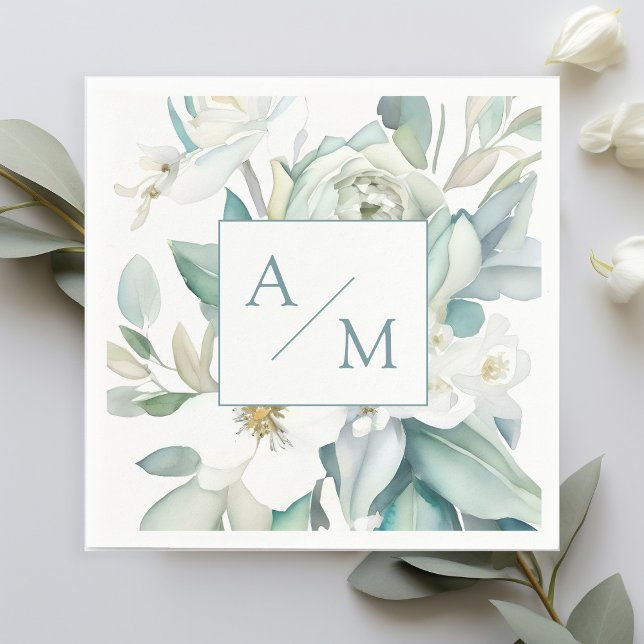 Schlicht elegante Greenery Monogramm  Napkins (Creator Uploaded)