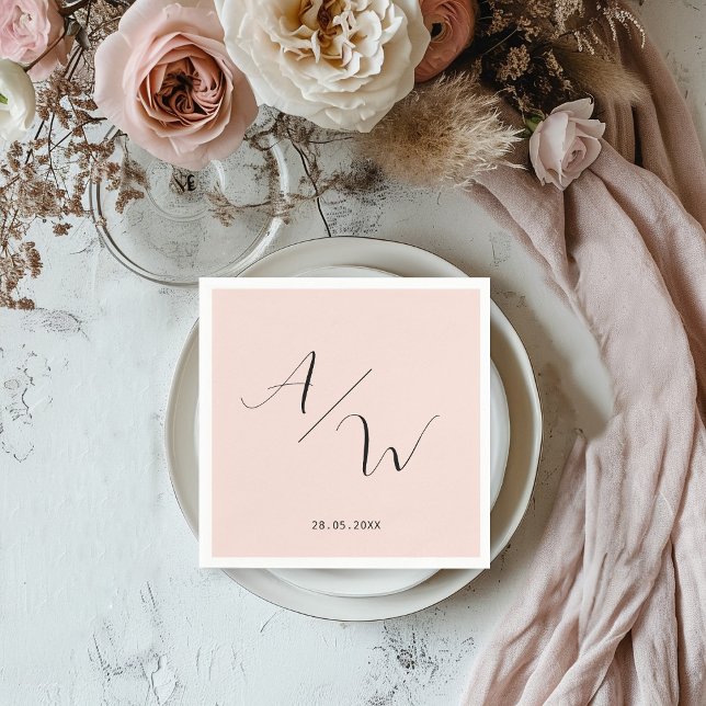 Schlicht elegante Monogramm Blush Napkins (Creator Uploaded)