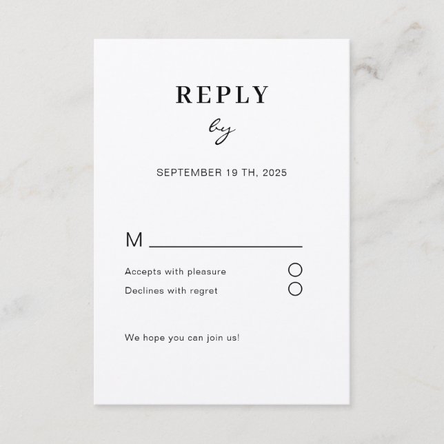 Schlicht moderne RSVP Begleitkarte Enclosure Card (Front)