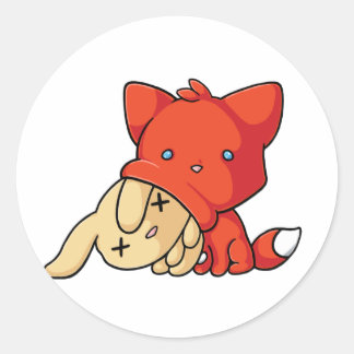 SCHLUP Fox Eating Rabbit Classic Round Sticker